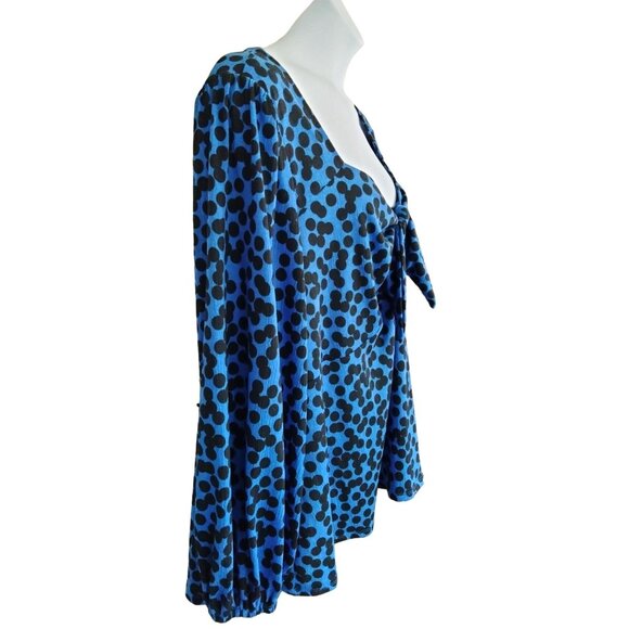 Ava & Viv Womens Plus Size 4X Blue Black Polka Dot Long Sleeve Blouse Bow Detail - Picture 5 of 9